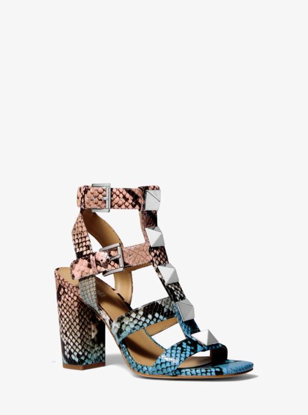 Damske Sandále Michael Kors Wren Studded Ombré Snake Embossed Leather Modre Viacfarebný - Topanky Michael Kors Vypredaj | IAJGW-3146